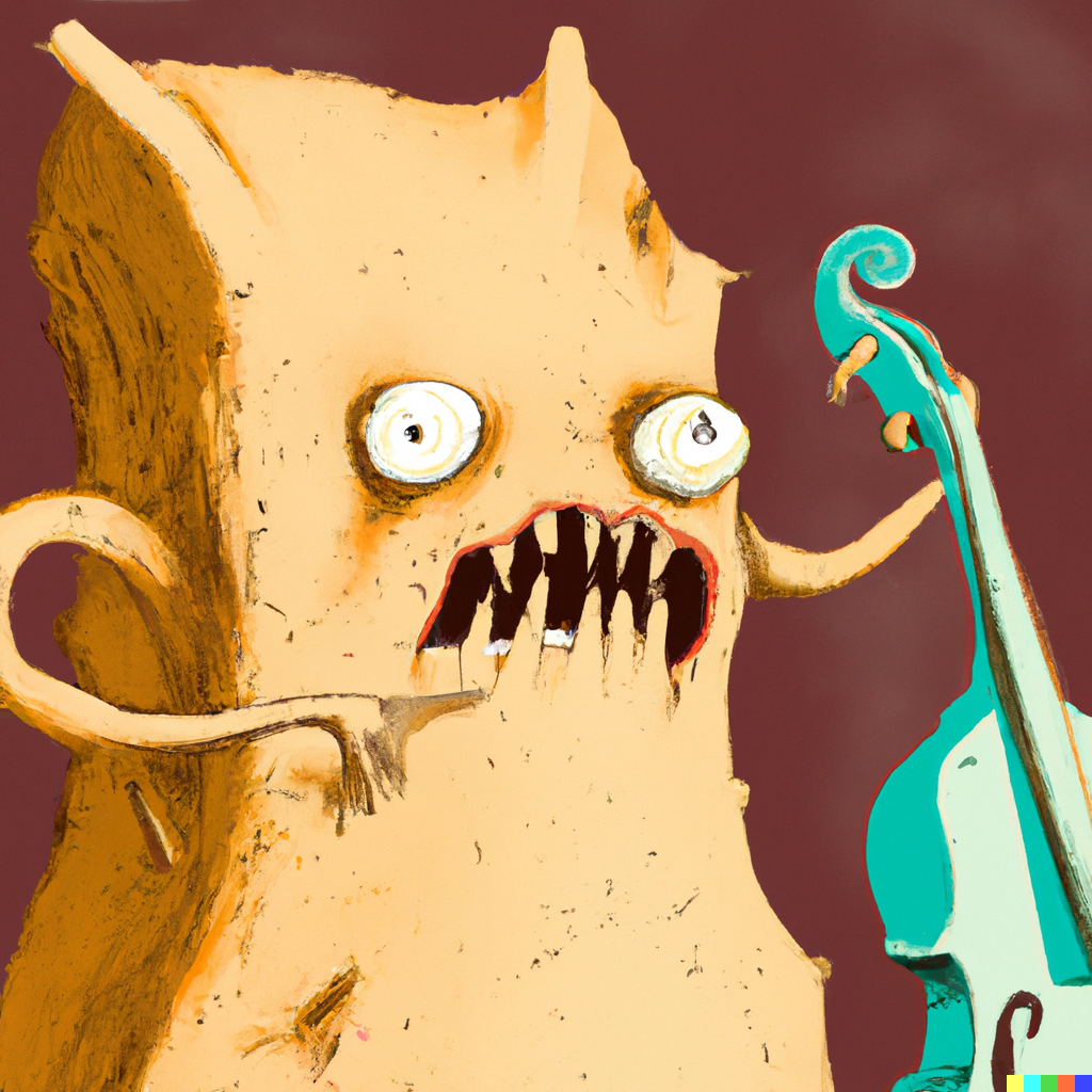Monster looking at a cello made out of sponge in Big Mouth 2022